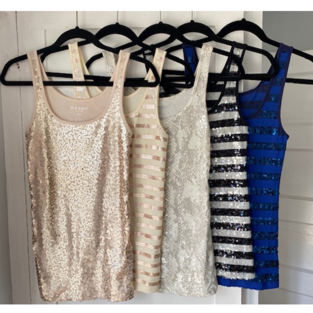 5 tank Bundle- Glam Old Navy Sequence Tank Tops NWOT Size S